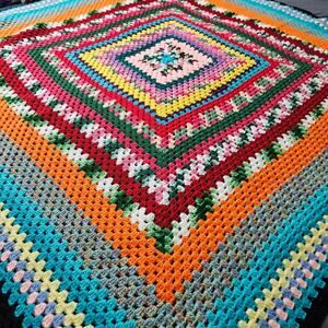 Handmade Crochet Afghan Throw Blanket 58x56 Grannycore Cottagecore Granny Square